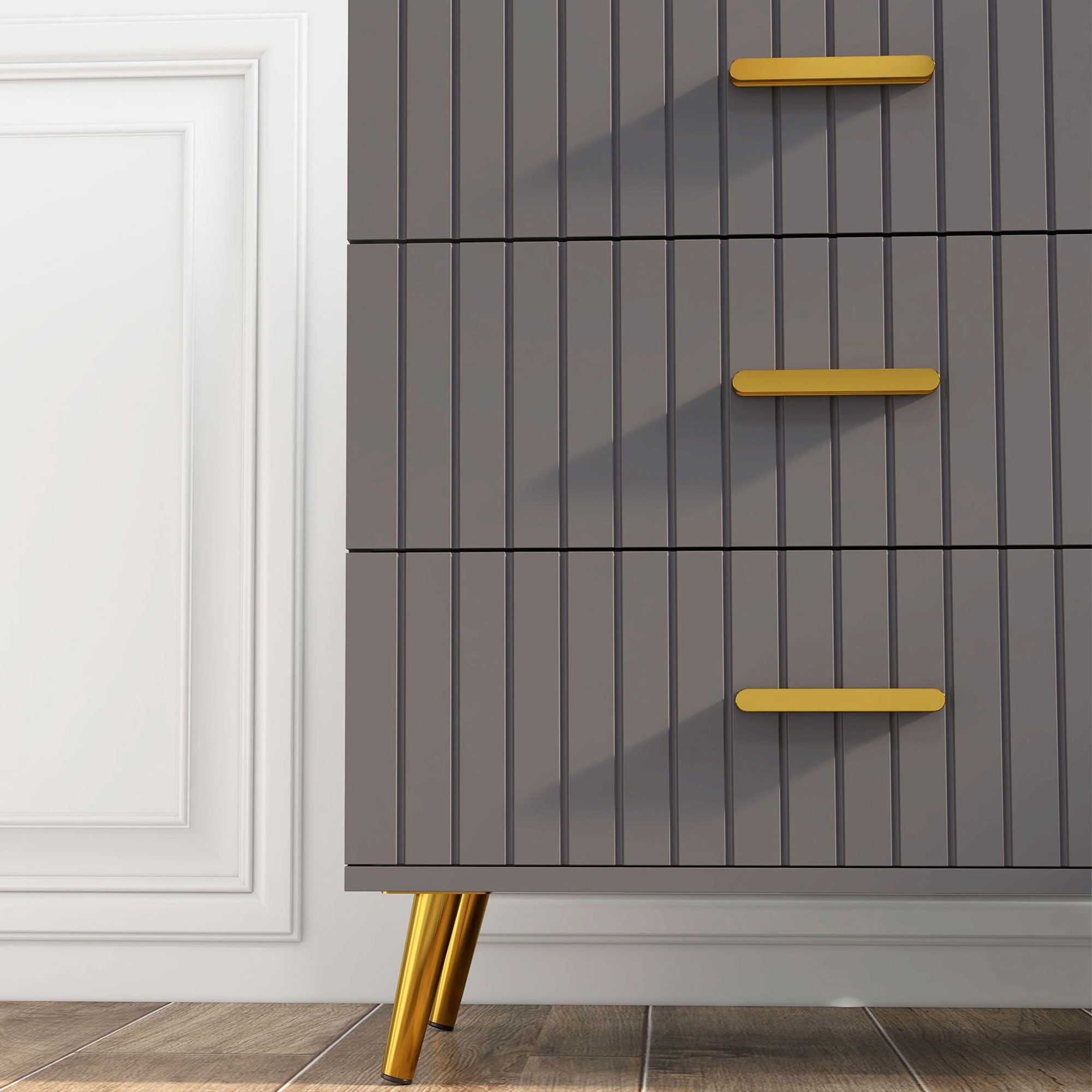 4 Drawer Cabinet, Drawer Chest for Bedroom, Chest of Drawers with Aluminium Legs and Gold Handles, Dark Grey Storage Cabinets   at Gallery Canada