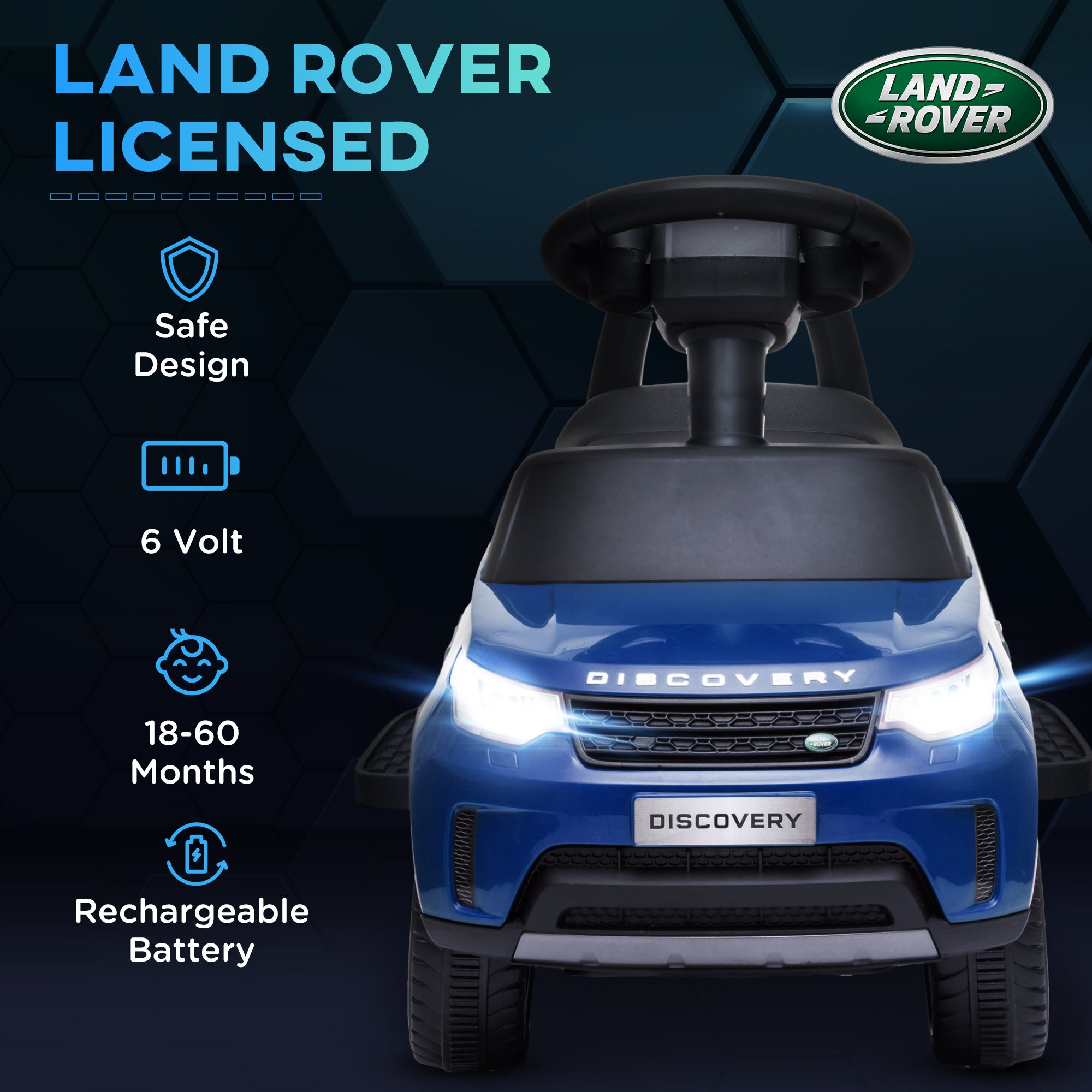 2 in 1 6V Land Rover Licensed Electric Car for Kids, Sliding Car with Music Horn Headlights, for 18-60 Months Blue Electric Toy Cars at Gallery Canada