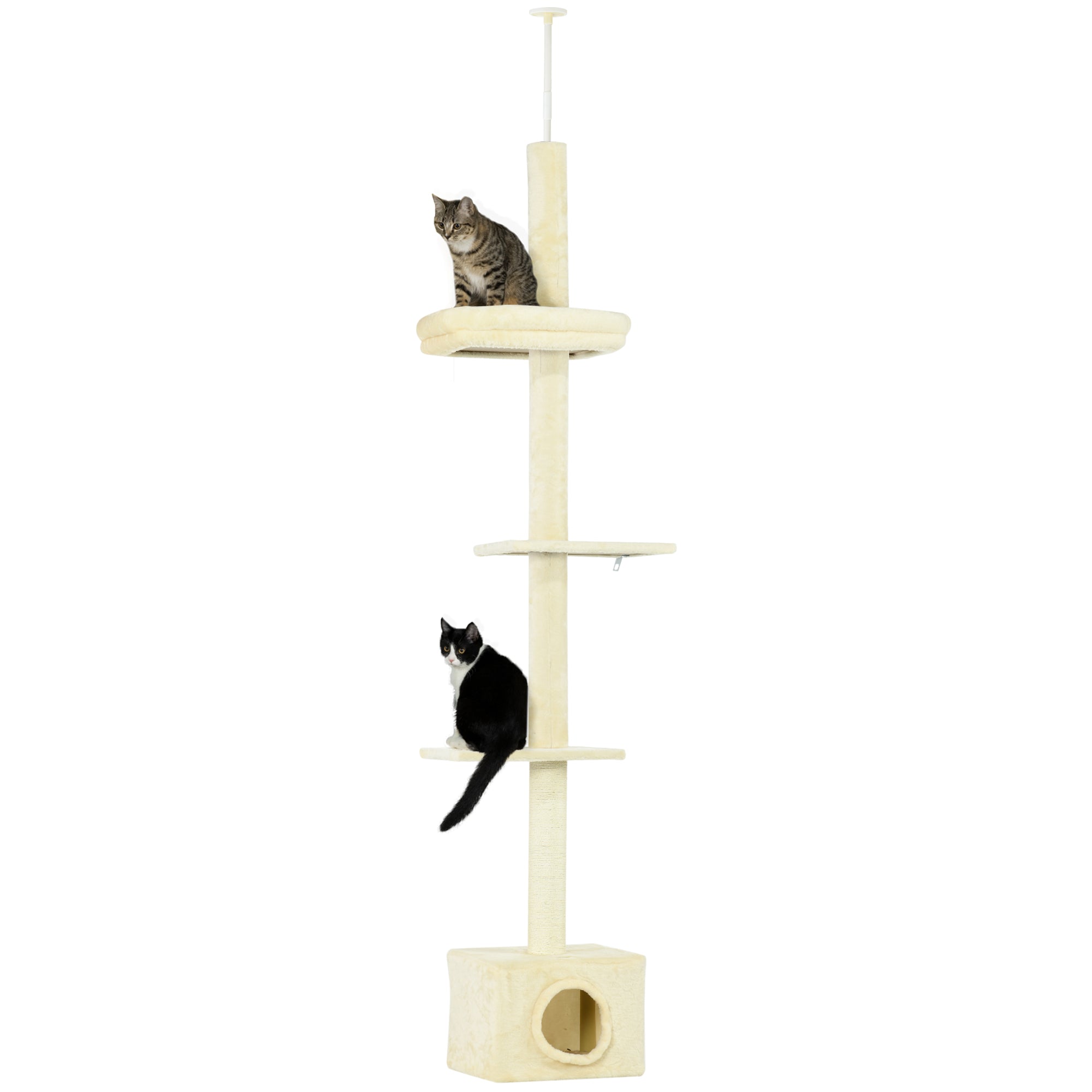 Floor to Ceiling Cat Tree with Scratching Post for Indoor Cats, Adjustable Height Cat Tower (91-102 Inches) with House, Bed, Beige Floor to Ceiling Cat Trees at Gallery Canada