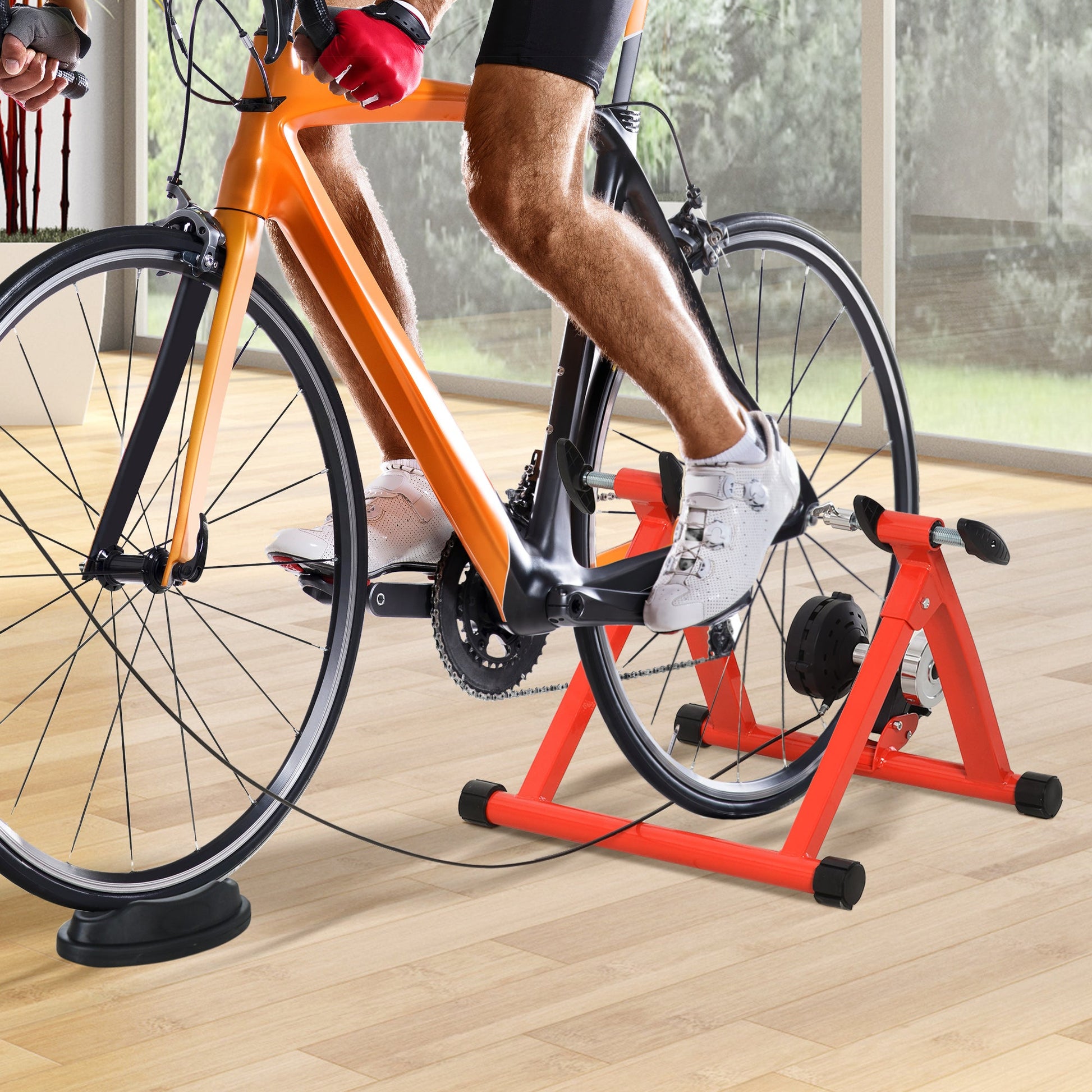 Bike Trainer Magnetic Bicycle Stand Indoor Exerciser w/ Quick Release Skewer, 5 Levels Resistance, Red Bike Trainer Stands   at Gallery Canada