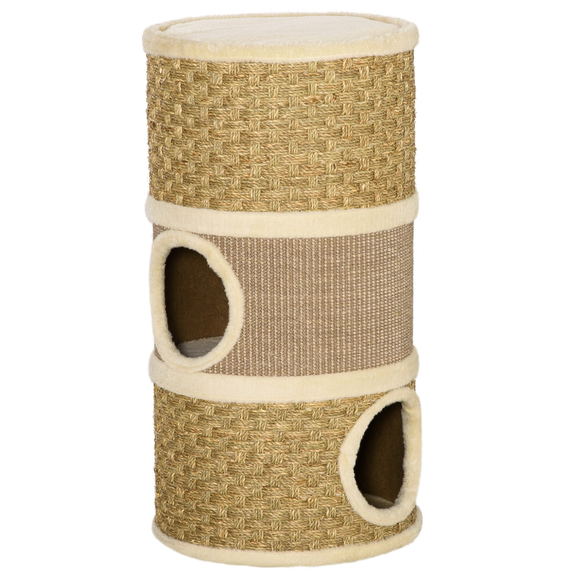 Cat Condo 3 Story Three Holes with Sisal Seaweed Scratching Cover Surface, Cat Tower for Indoor Cats, 15