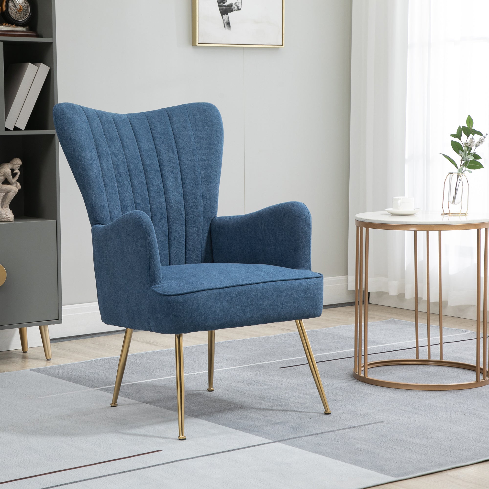 Velvet Accent Chairs, Modern Living Room Chair, Tall Back Leisures Chair with Steel Legs for Bedroom, Dinning Room, Waiting Room, Blue Accent Chairs   at Gallery Canada