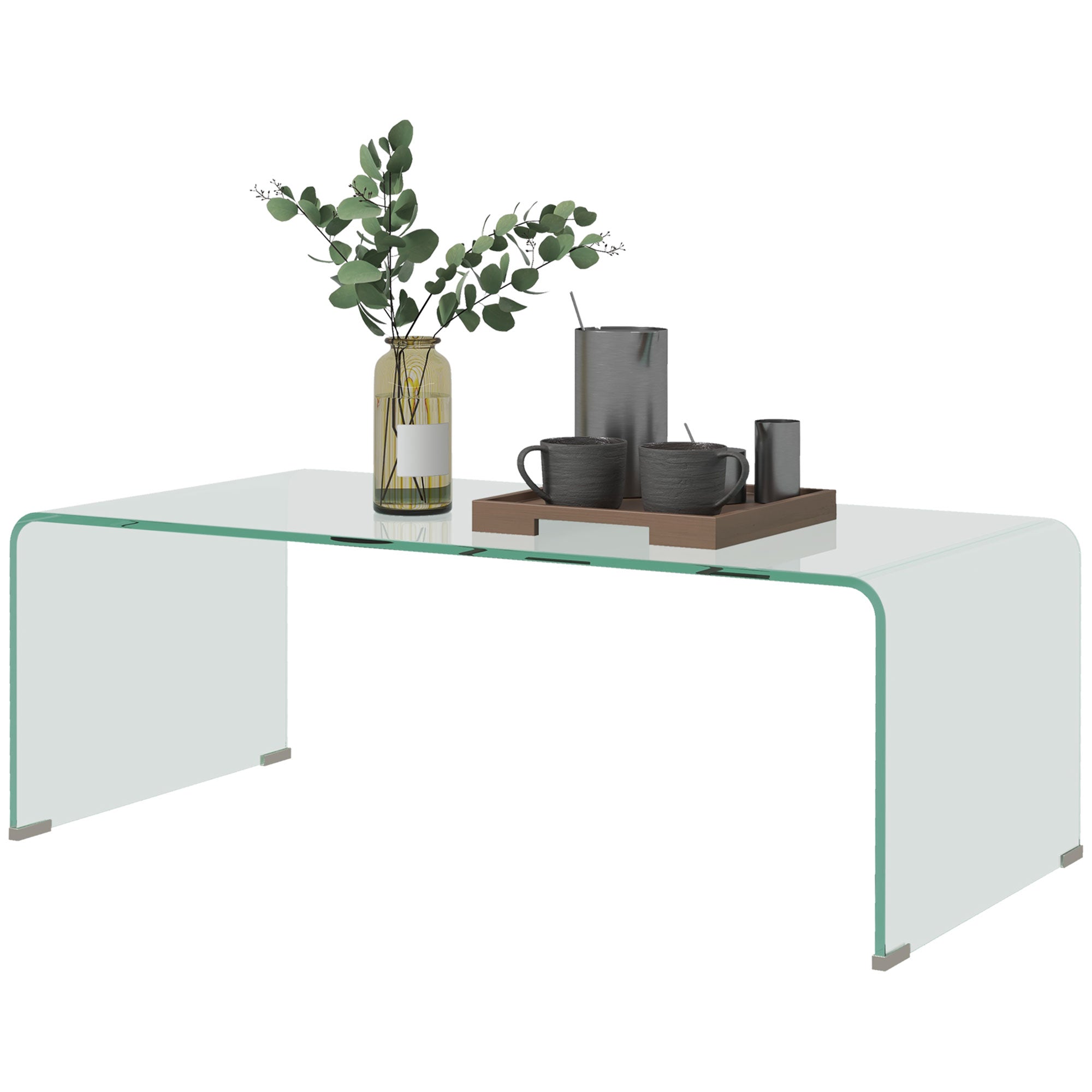 Glass Coffee Table, Clear Coffee Tables for Living Room, Modern Rectangle Center Table with Safe Rounded Edges Coffee Tables   at Gallery Canada