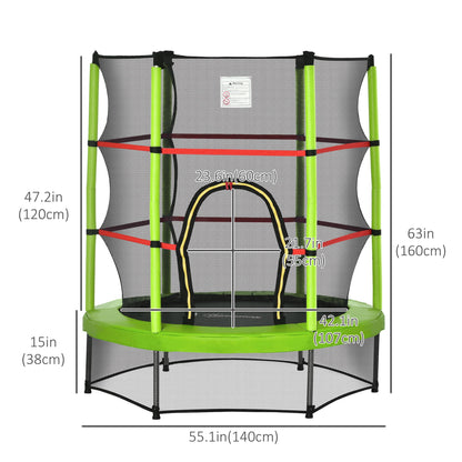 Φ55" Kids Trampoline with Enclosure Net Steel Frame Indoor Round Bouncer Rebounder Age 3 to 6 Years Old Green Trampolines   at Gallery Canada