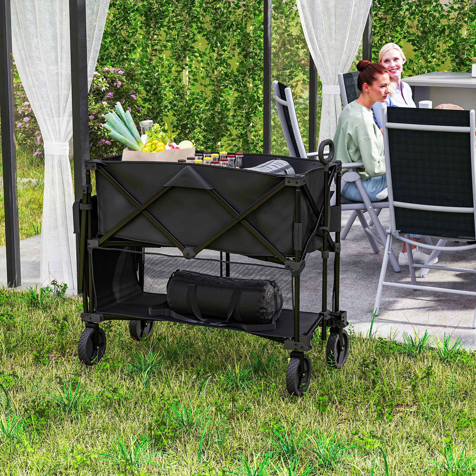 Double Decker Folding Wagon Cart, 450LBS &; 350L Capacity Collapsible Garden Cart for Camping Sports Shopping and Beach Folding Garden Carts at Gallery Canada