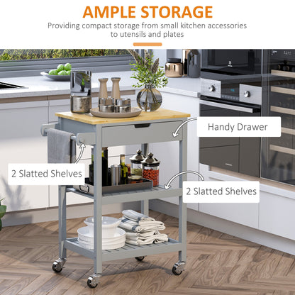 Rolling Kitchen Cart, Utility Storage Cart with Drawer, 2 Slatted Shelves and Towel Rack for Dining Room, Grey Kitchen Islands & Kitchen Carts   at Gallery Canada