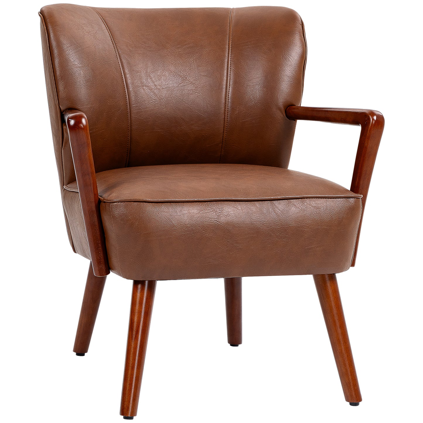 Accent Chair, Modern Armchair, Faux Leather Upholstered Living Room Chair with Wood Legs and Wide Padded Seat, Brown Accent Chairs   at Gallery Canada