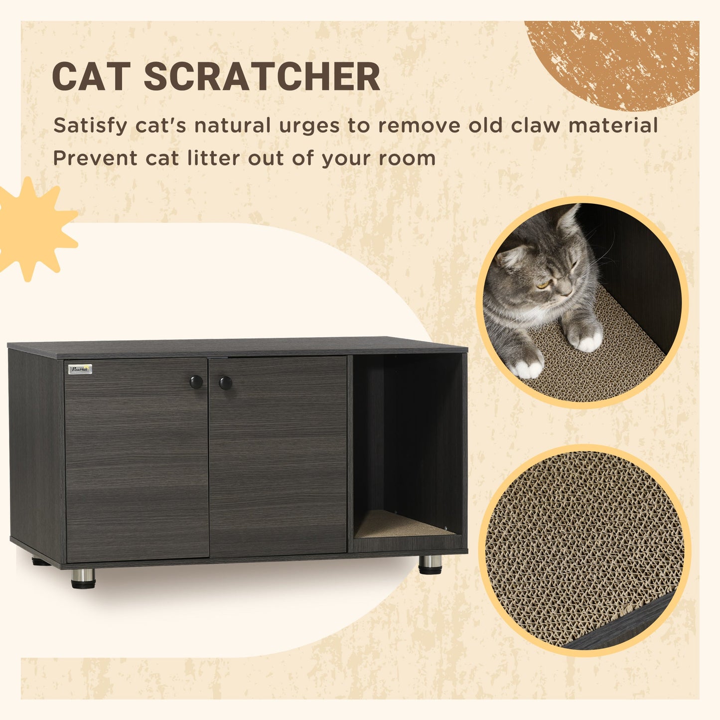 Industrial Cat Litter Box Enclosure with Scratching Pad and Double Doors, Black Cat Litter Box Enclosures   at Gallery Canada