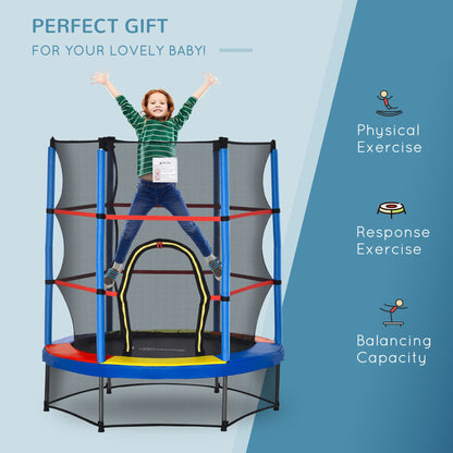 Φ55" Kids Trampoline with Enclosure Net Steel Frame Indoor Round Bouncer Rebounder Age 3 to 6 Years Old Multi-Coloured Trampolines   at Gallery Canada