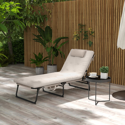 Folding Outdoor Lounge - Tanning Chair with 4-level Reclining Back, with Cushion, Breathable Mesh, Headrest, Beige Lounger Chairs Beige  at Gallery Canada