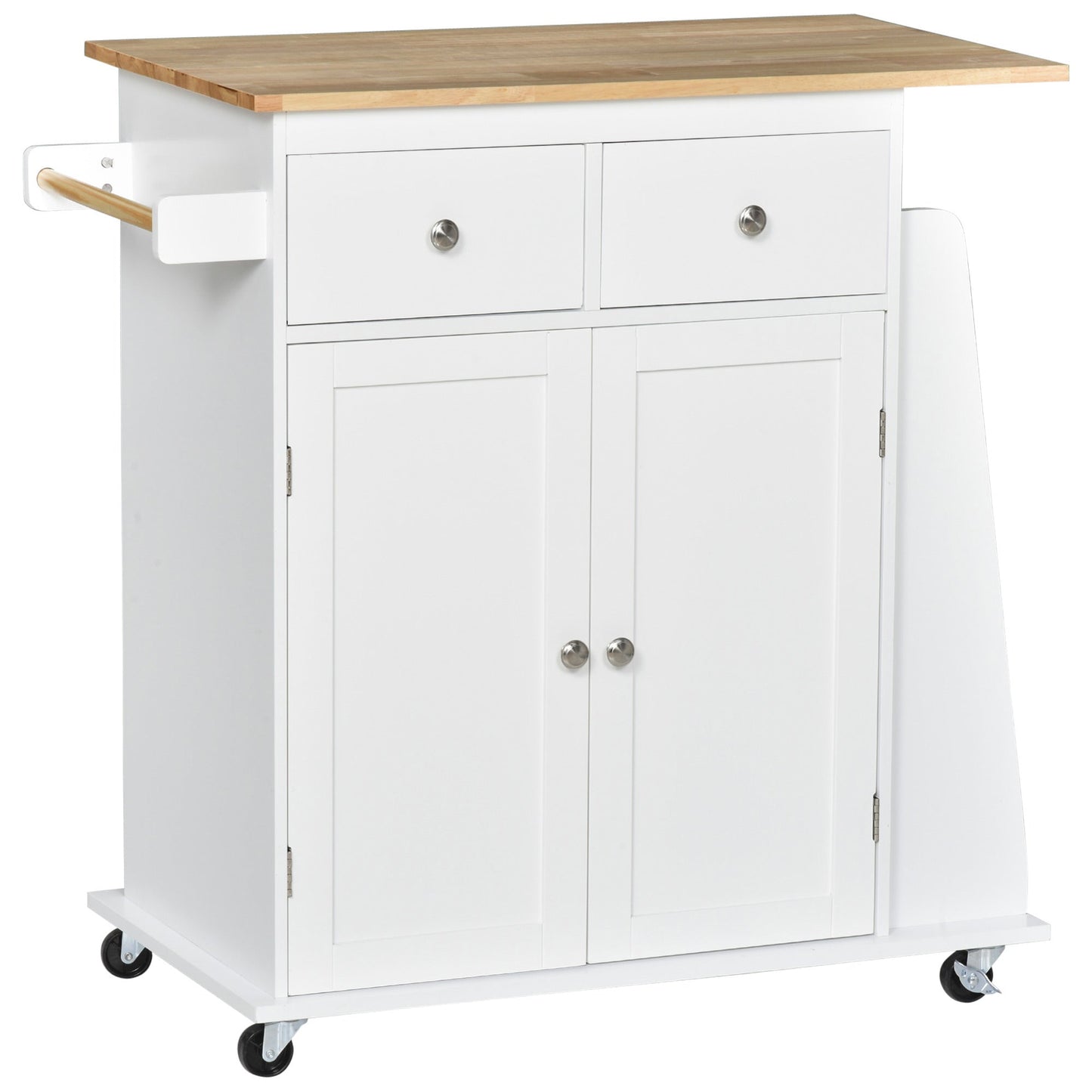 Rolling Kitchen Island Trolley Storage Cart with Rubber Wood Top, 3-Tier Spice Rack, Towel Rack Home Kitchen Carts, White Kitchen Islands & Kitchen Carts Multi Colour  at Gallery Canada