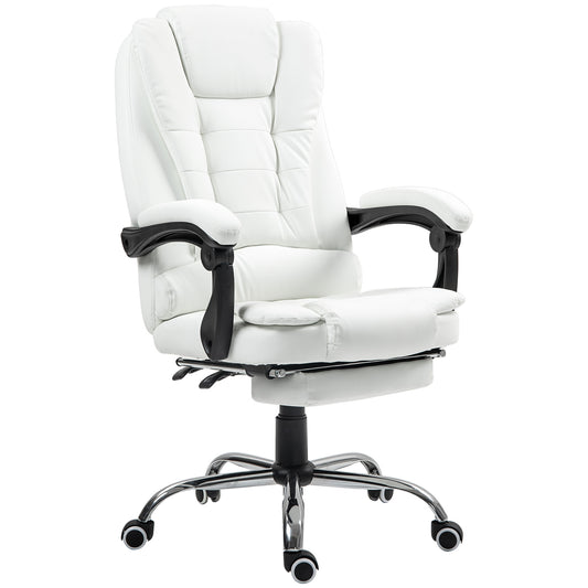 High Back Office Chair PU Leather Executive Office Chair with Retractable Footrest Padded Armrest White Executive & Manager Chairs at Gallery Canada