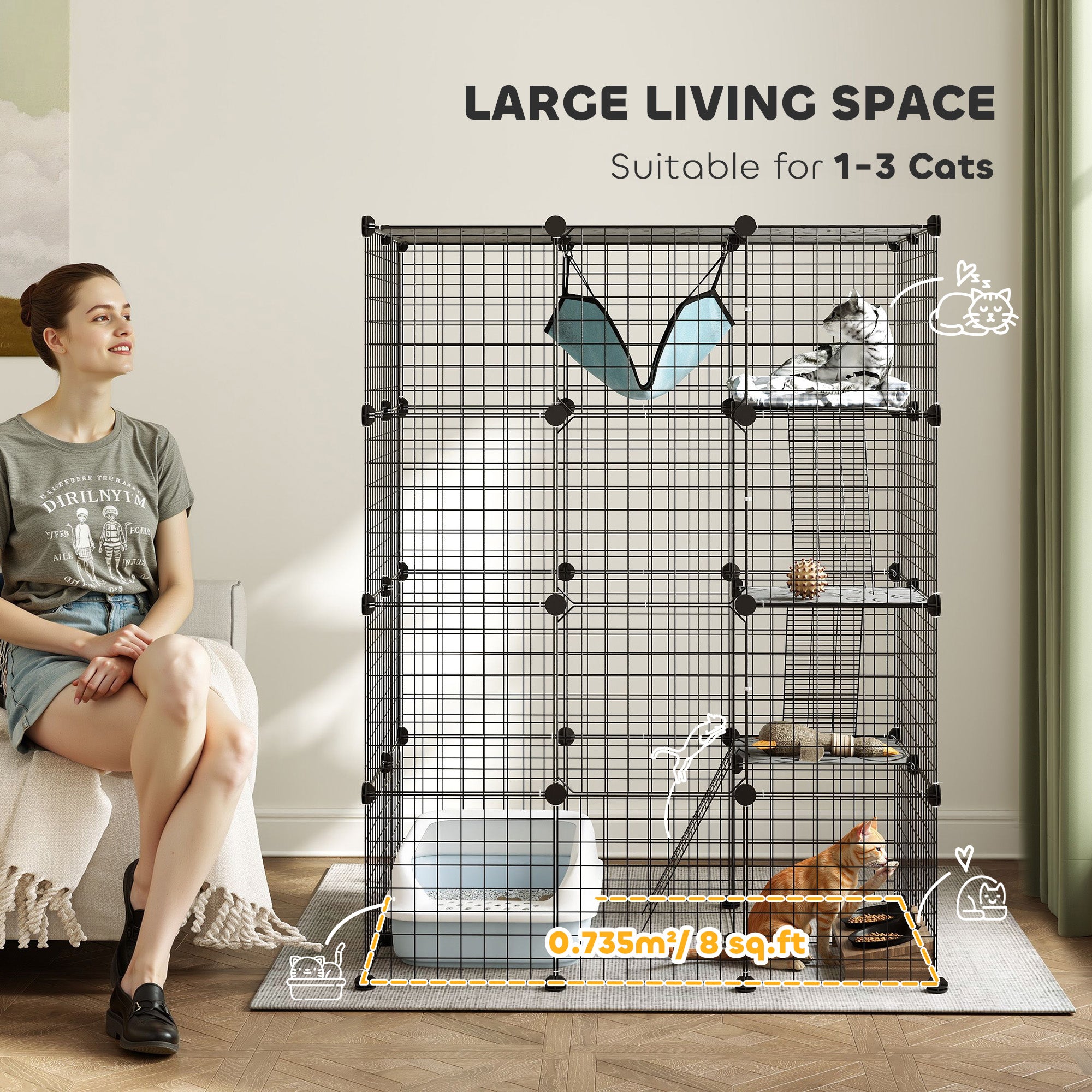 4-Tier DIY Large Cat Cage with Hammock, Platforms, Ramps, Accessories for 1-3 Cats, Indoor Use, Black Outdoor Cat Enclosures at Gallery Canada