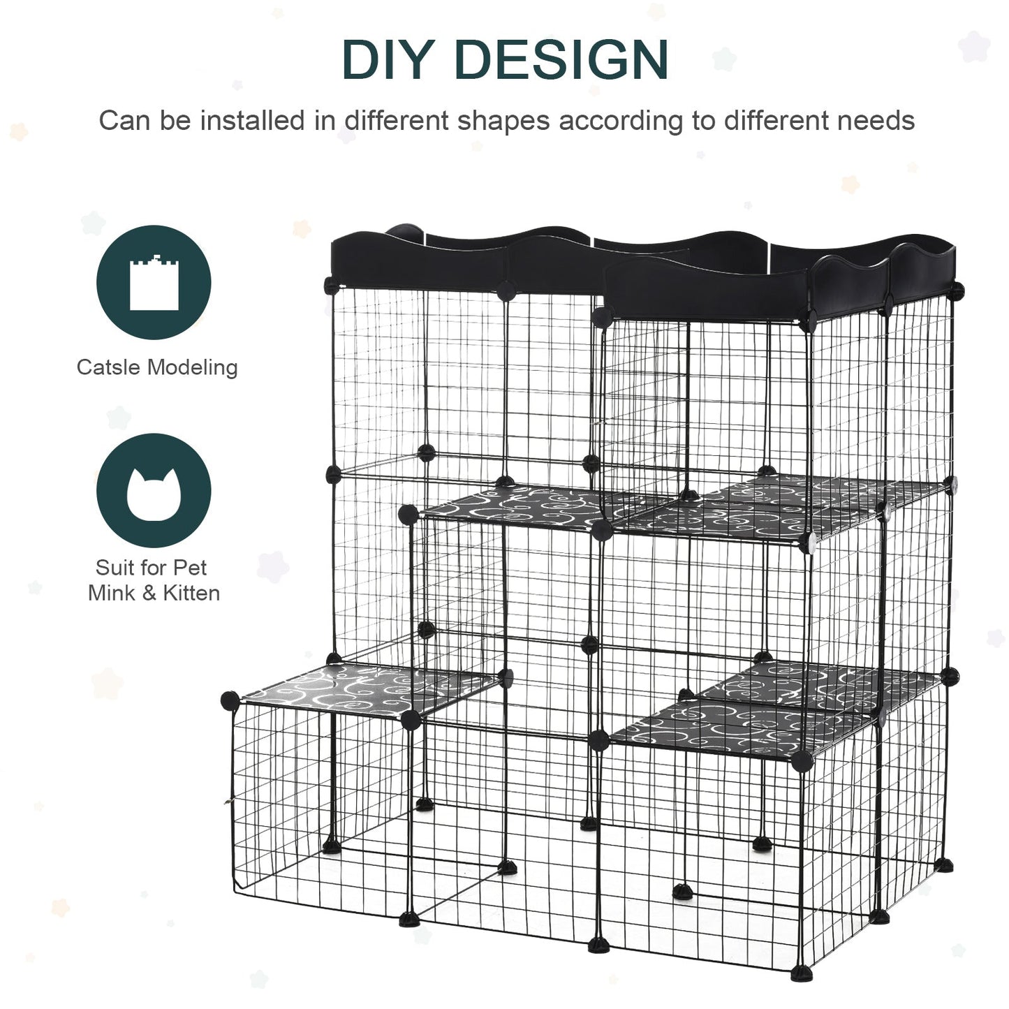 40 Pcs Small Animal Cage Bunny Hutch Portable Metal Wire with Ramps for Kitten Chinchilla, Black Houses & Habitats   at Gallery Canada