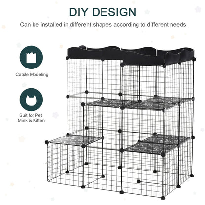 40 Pcs Small Animal Cage Bunny Hutch Portable Metal Wire with Ramps for Kitten Chinchilla, Black Houses & Habitats   at Gallery Canada