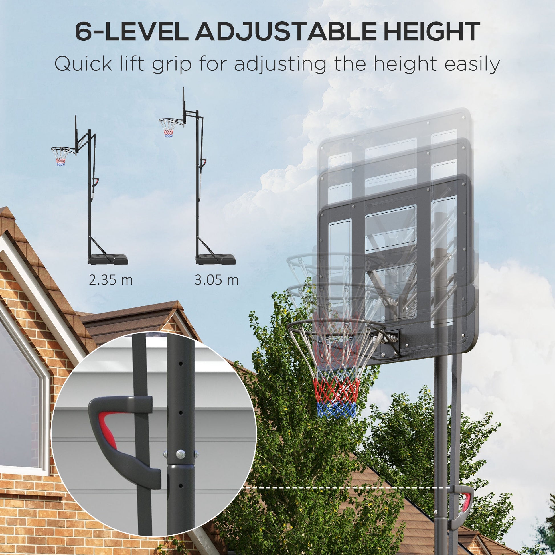 7.7-10ft Basketball Hoop, Freestanding Basketball System with 43'' Shatterproof Backboard and Wheels Basketball   at Gallery Canada