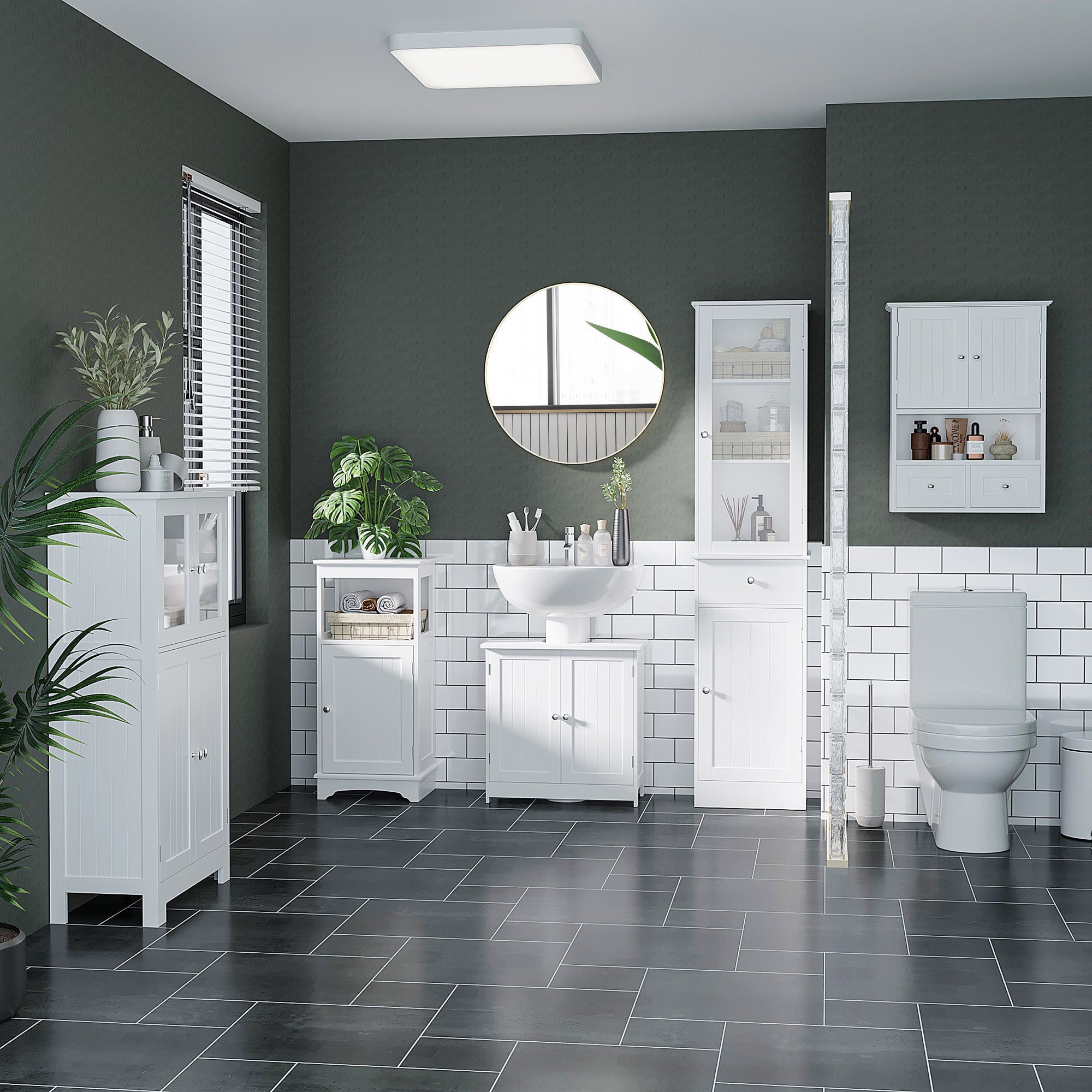 Tall Bathroom Cabinet, Bathroom Storage Cabinet with Drawers, 2 Doors and Adjustable Shelves, White Bathroom Cabinets at Gallery Canada