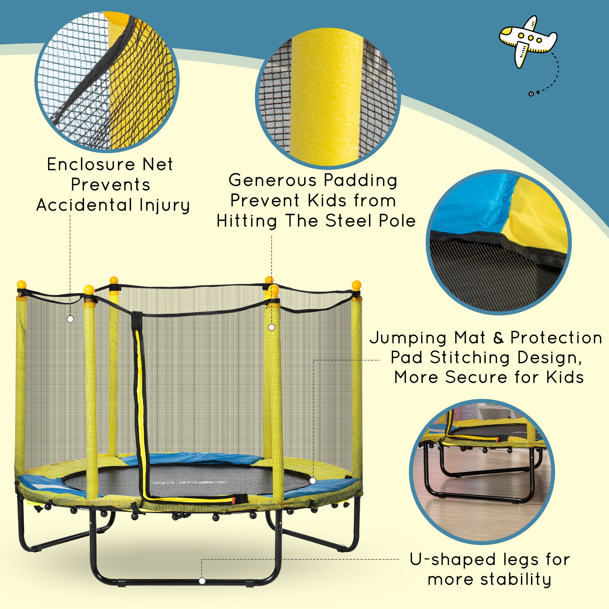 4.6FT Trampoline for Kids with Enclosure Net for Ages 3-10, Indoor Outdoor Use, Yellow Trampolines at Gallery Canada