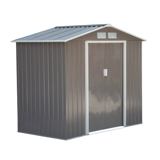 7' x 4' x 6' Garden Storage Shed Outdoor Patio Yard Metal Tool Storage House w/ Floor Foundation and Double Doors Grey Sheds Grey  at Gallery Canada