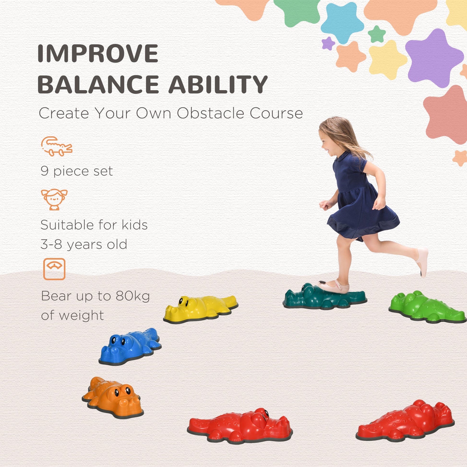 9Pcs Balance Stepping Stones with Anti-slip Edge, Obstacle Course Indoor Outdoor Play Equipment Toys, Stackable Gym Sets & Swings   at Gallery Canada