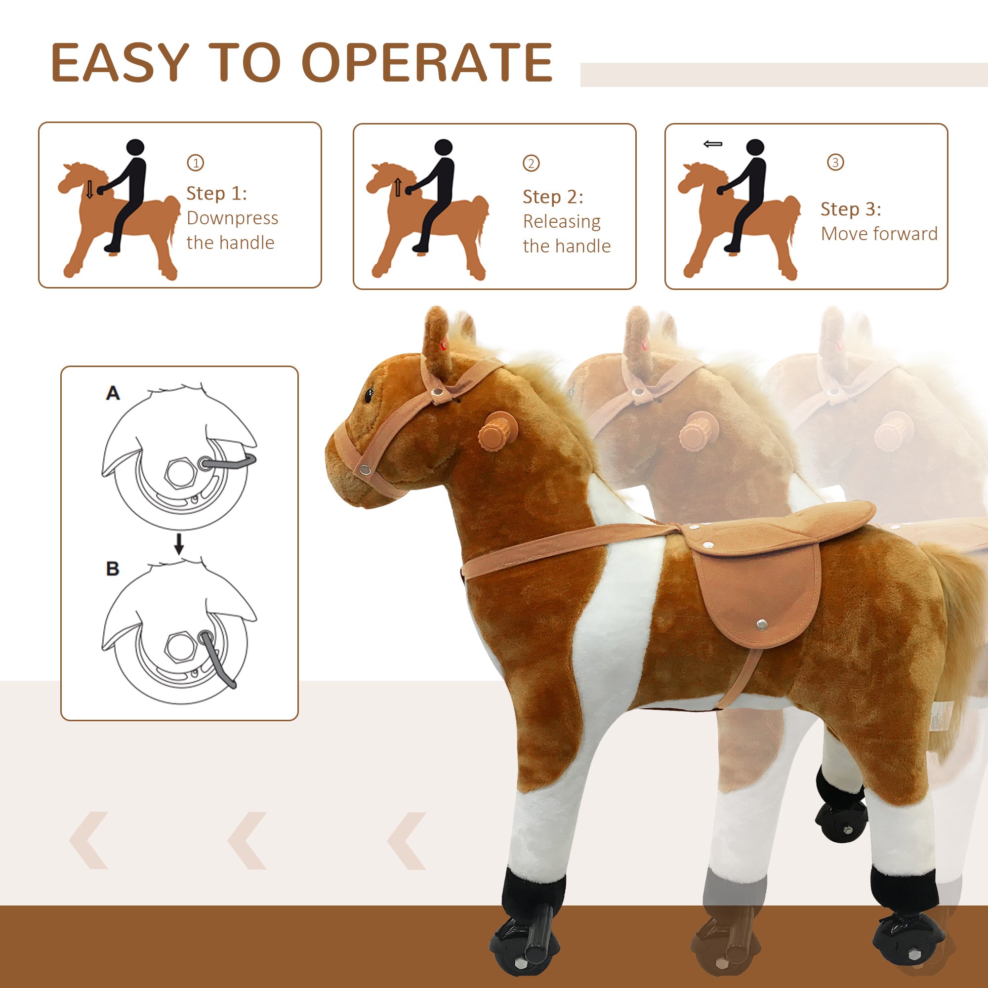 Kids Rocking Horse, Large Walking Ride on Toy for Toddlers 3 year old, Baby Plush Animal Rocker with Sound and Wheel, Brown Rocking Horses at Gallery Canada