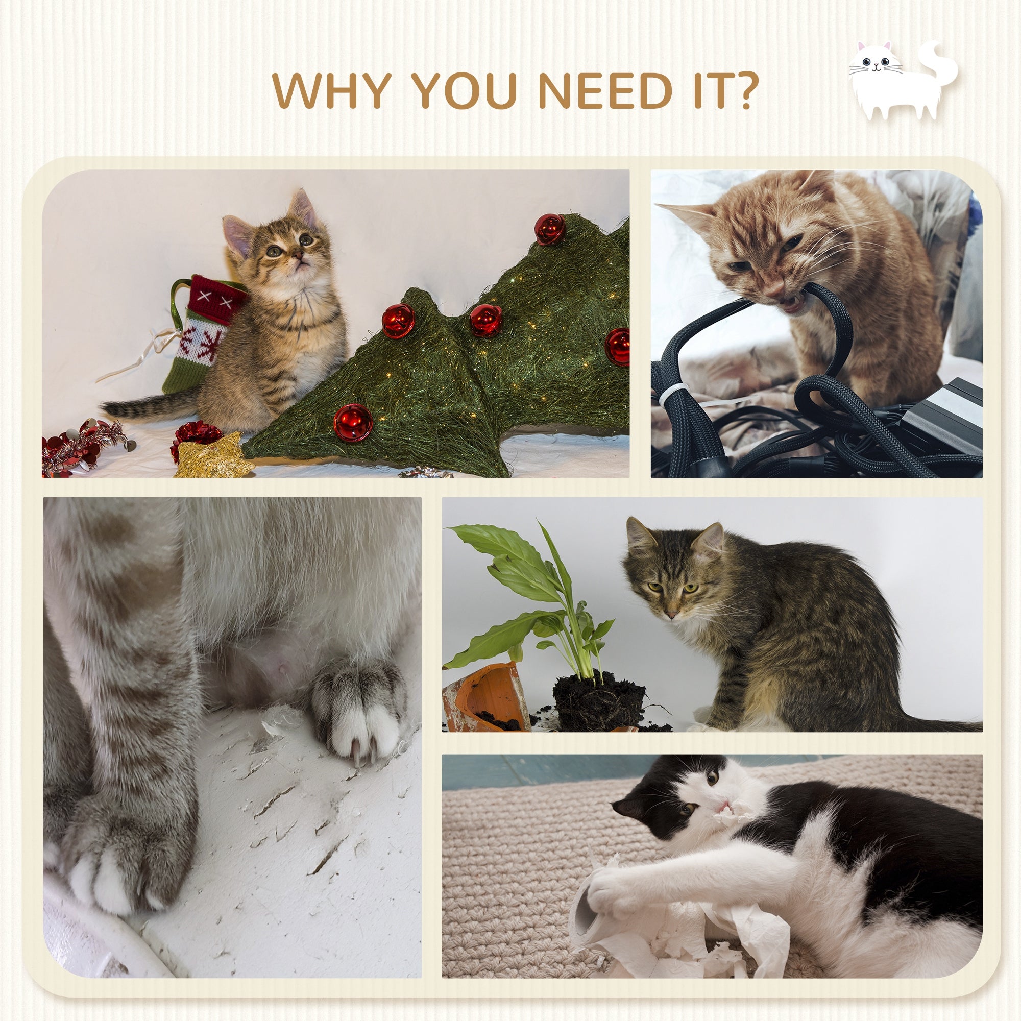 3 PCs Cat Wall Climber with Scratching Post, Ladder, Perches, Cloud-Shaped Cat Shelves, Beige Cat Climbing Wall at Gallery Canada