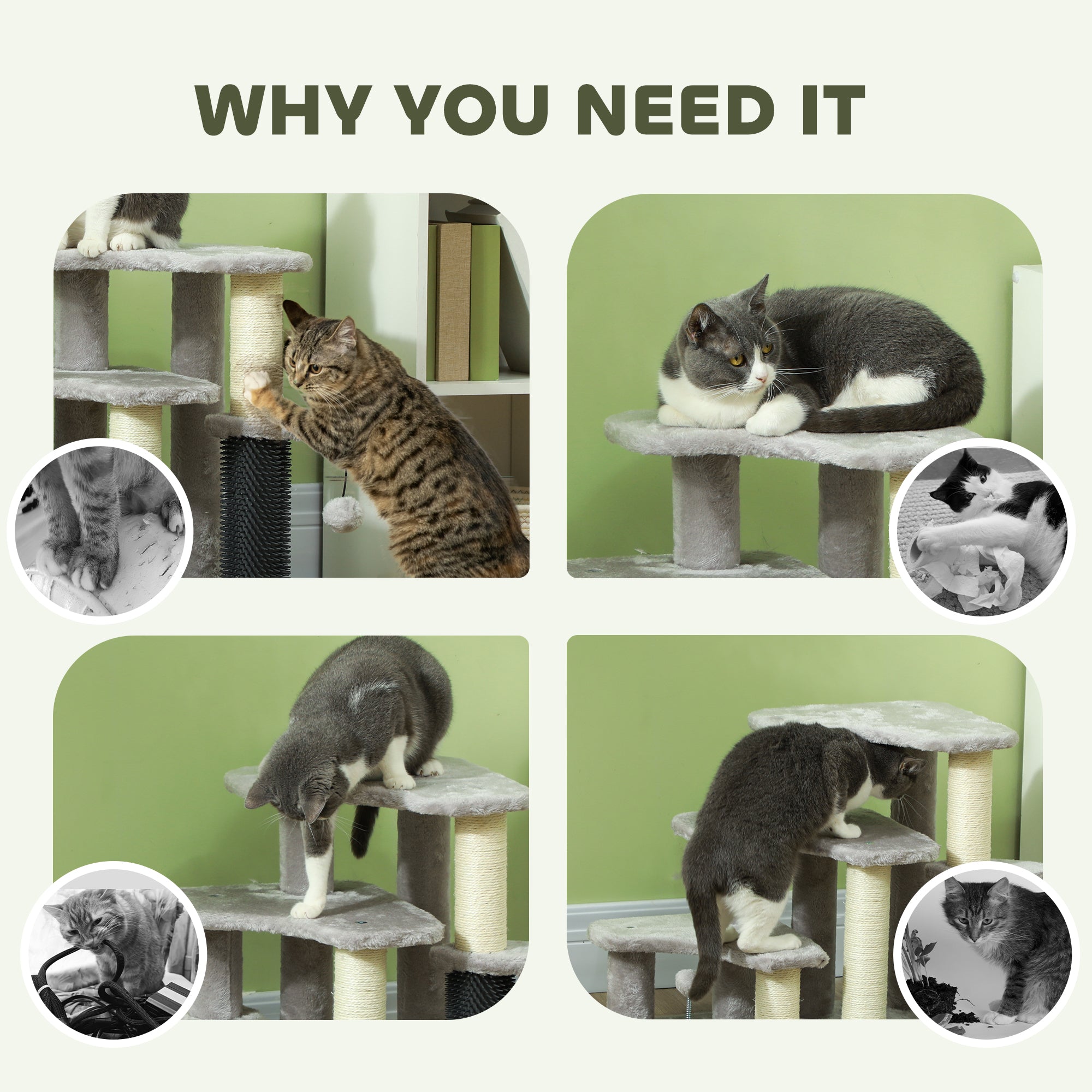 2 in 1 Cat Tree 3 Steps Pet Stairs with Scratching Posts, Tickling Post, Toy Balls, for Bed, Couch, Sofa, Light Grey Cat Stairs at Gallery Canada