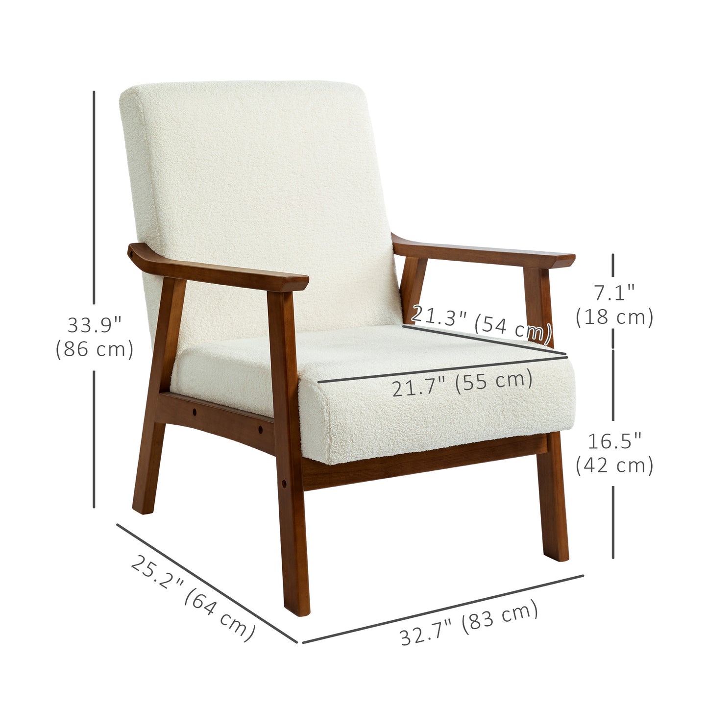 Living Room Chair Boucle Accent Chair for Bedroom with Wide Seat and Thick Padding, White Accent Chairs   at Gallery Canada