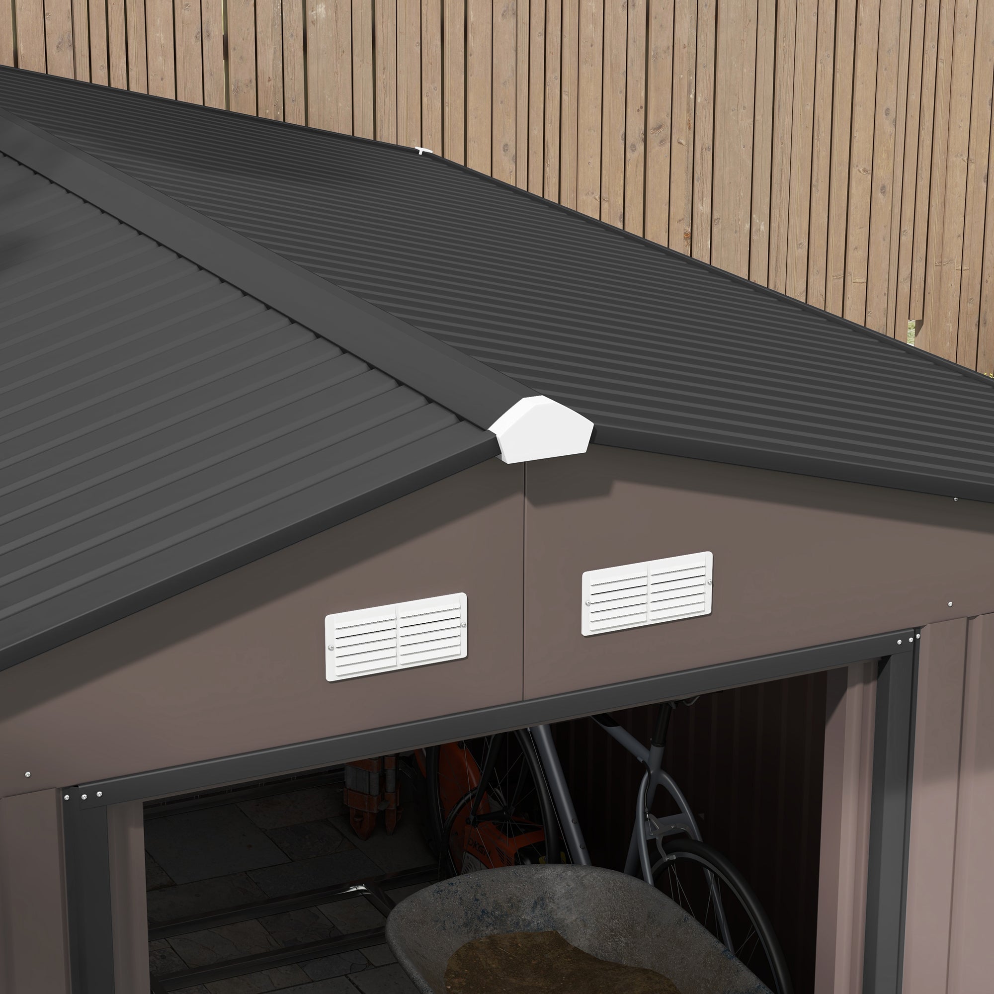 9' x 10.6' Garden Storage Shed w/ Foundation Kit Metal Tool Storage House w/ Double Doors Brown Sheds at Gallery Canada