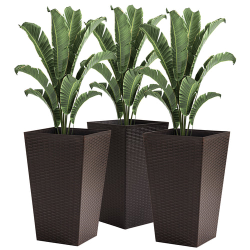 Set of 3 Tall Plant Stand, Outdoor &; Indoor Flower Pot Set for Front Door, Entryway, Patio and Deck, Brown