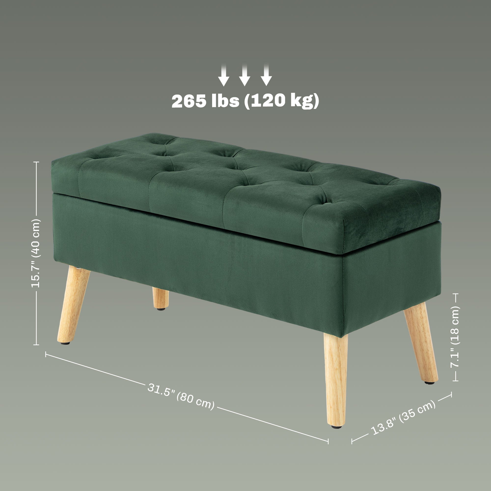 Storage Ottoman with Lid, Velvet Upholstered Storage Bench with Wood Legs for Living Room, Dark Green Storage Ottomans & Benches at Gallery Canada