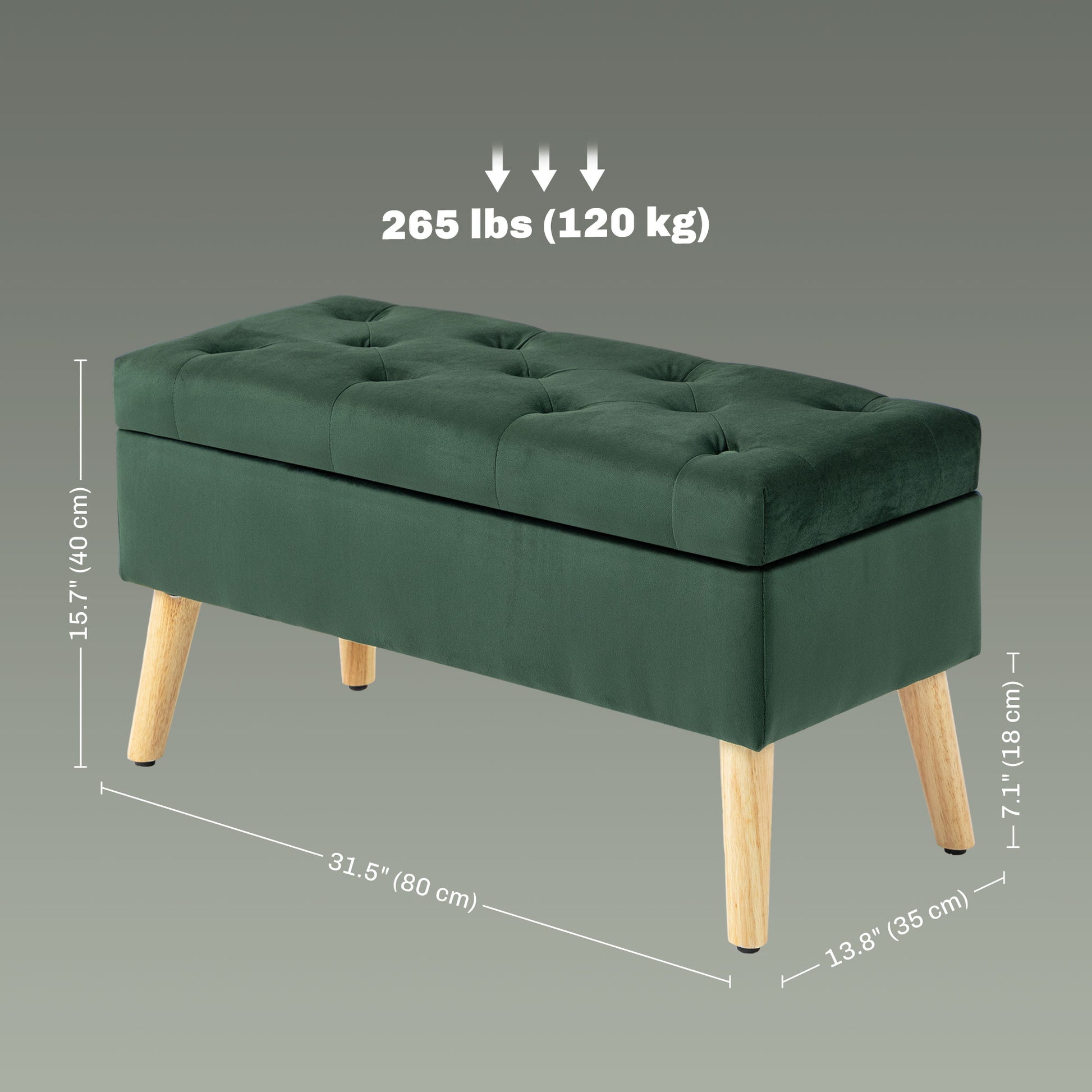 Storage Ottoman with Lid, Velvet Upholstered Storage Bench with Wood Legs for Living Room, Dark Green Storage Ottomans & Benches at Gallery Canada