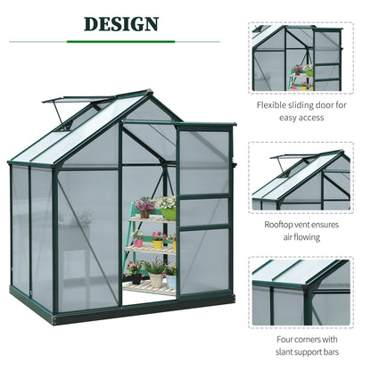 6.2' x 4.3' x 6.6' Clear Polycarbonate Greenhouse Large Walk-In Green House Garden Plants Grow Galvanized Base Aluminium Frame w/ Slide Door Walk In Greenhouses   at Gallery Canada