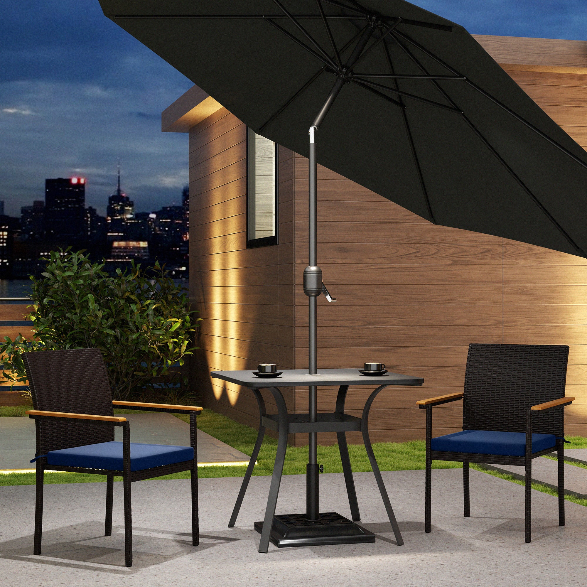 Stackable Wicker Patio Chairs Set of 2 with Removable Cushion, Armrest for Garden, Porch, Yard, Navy Blue Patio Chairs at Gallery Canada