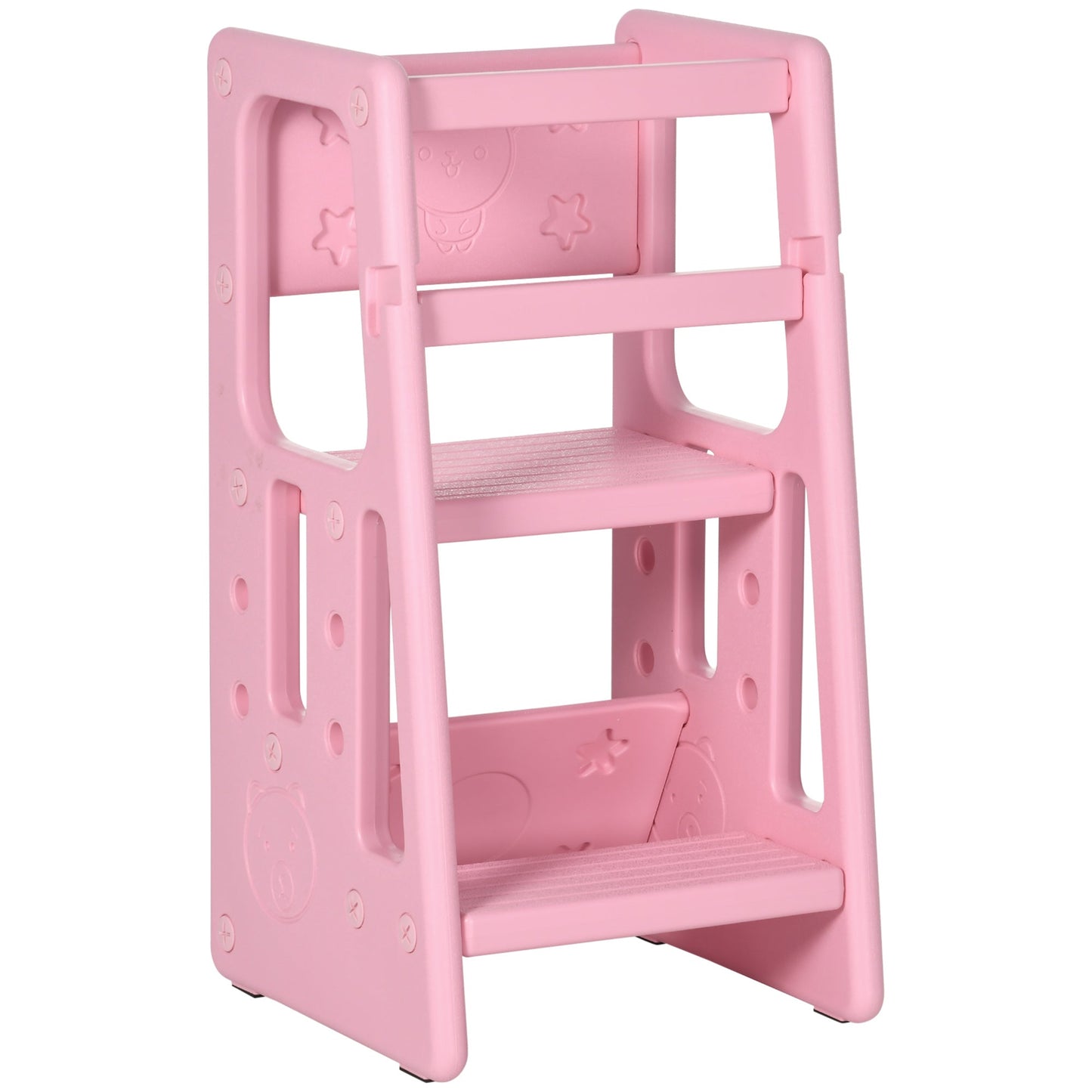 Toddler Kitchen Helper 2 Step Stool with Adjustable Height Platform and Safety Rail, Pink Toddler & Kids Step Stools Pink  at Gallery Canada