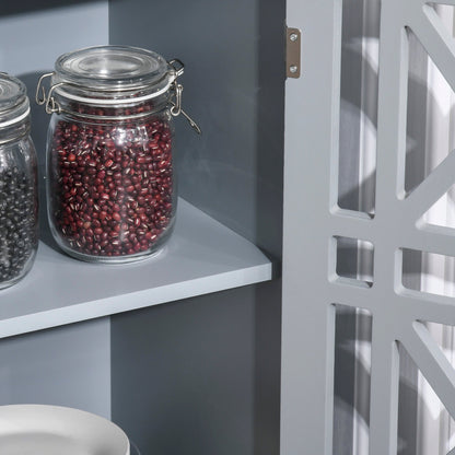 Storage Cabinet with Fretwork Doors and Shelf, Modern Freestanding Sideboard, Buffet, Grey Storage Cabinets   at Gallery Canada