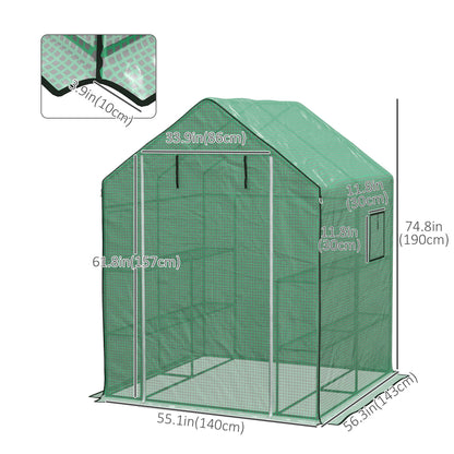 3-Tier 8-Shelf Walk-in Greenhouse with PE Cover and Roll-up Door, Green Walk In Greenhouses   at Gallery Canada