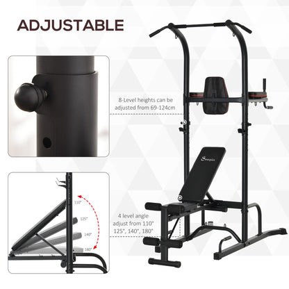 Multi-Function Training Stand Power Tower Station Gym Workout Equipment with Sit Up Bench, Pull Up Bar, Black Power Towers   at Gallery Canada