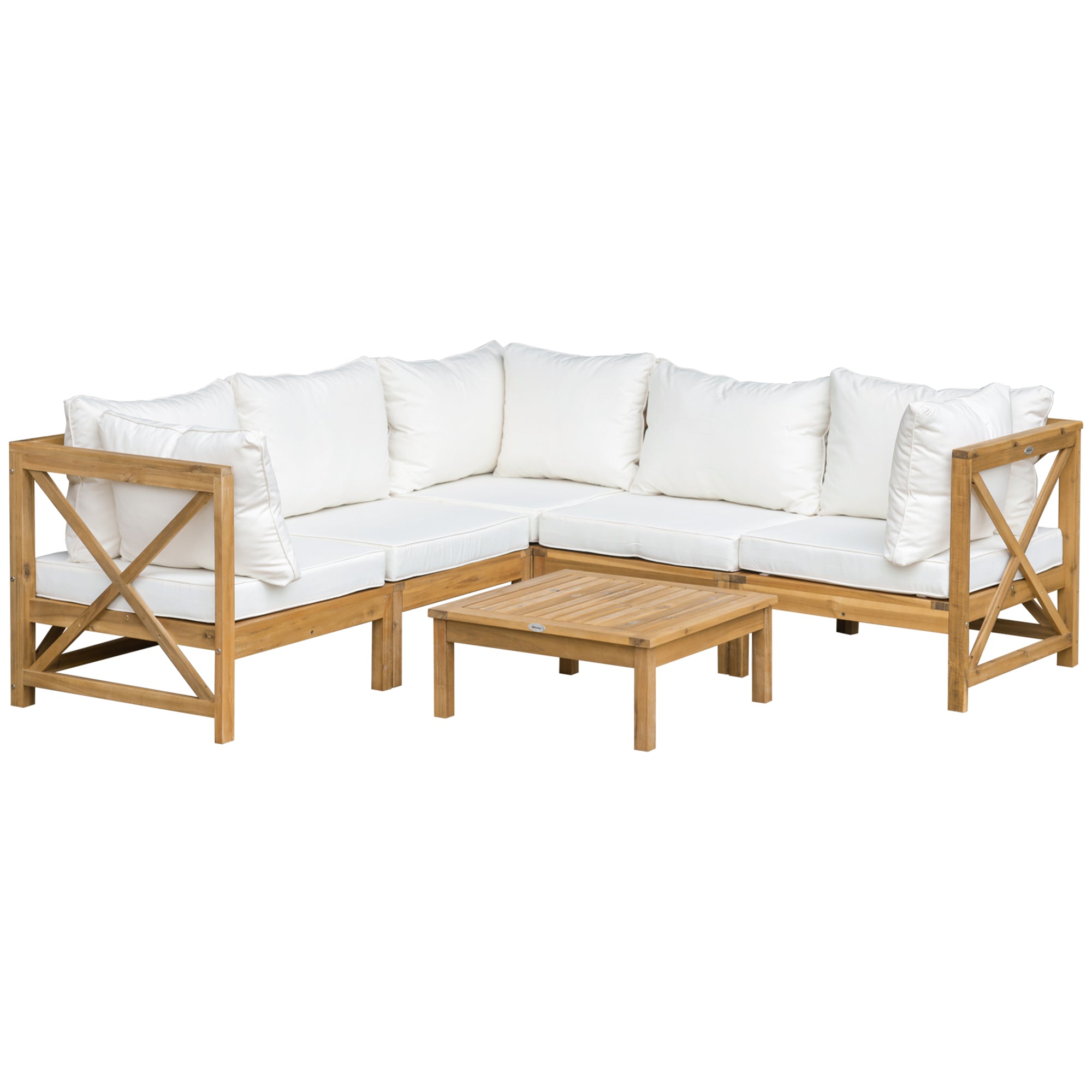 6-Piece Wooden Patio Sofa Sectional Set with 5 Sofas, 1 Coffee Table, 5 Cushions &; 8 Pillows, Cream White Patio Furniture Sets Yellow, Cream White at Gallery Canada