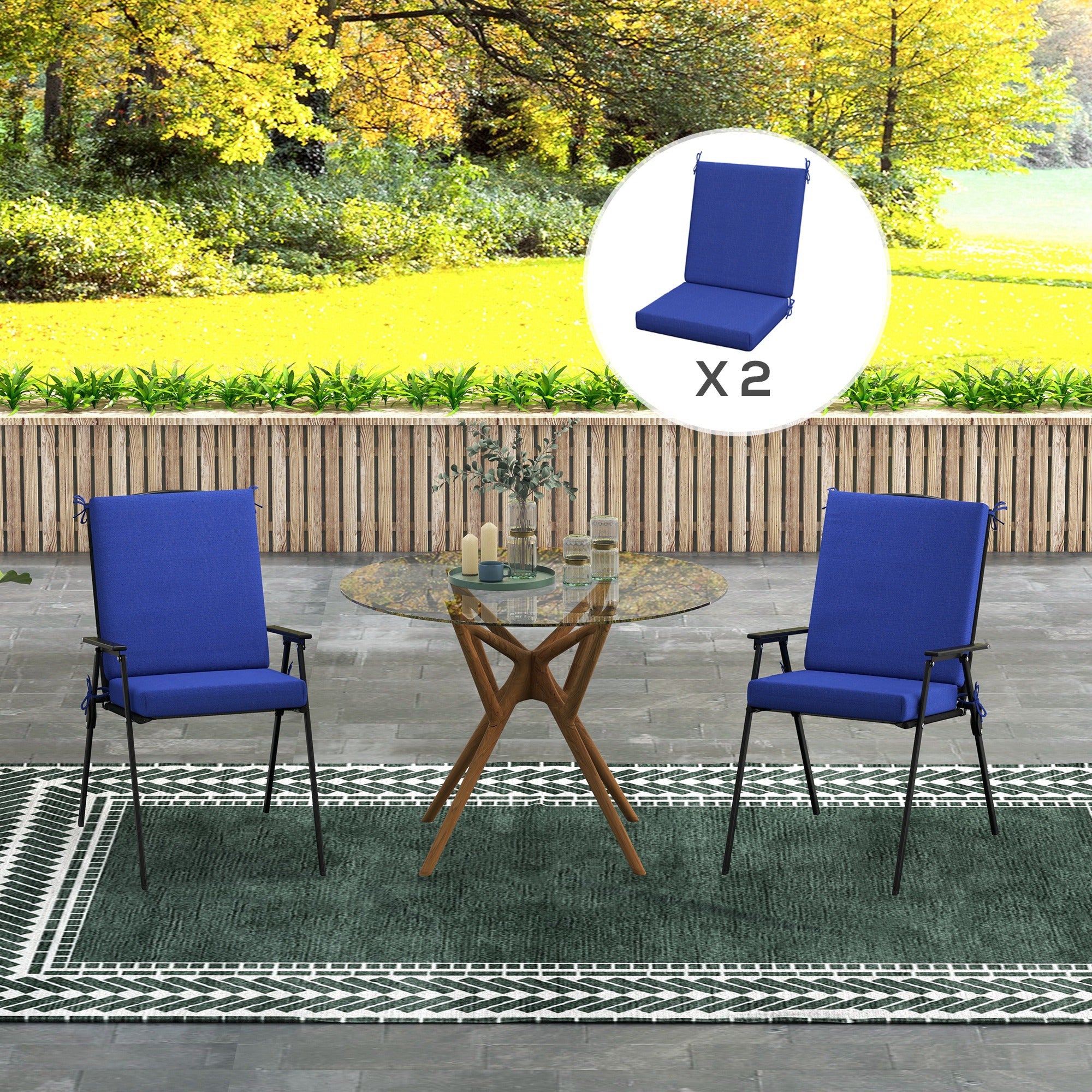 Outdoor Cushions Set of 2 for Dining Chairs, Outdoor Seat Cushions with Back, Fade-Resistant Yarn-Dyed Polyester, Navy Patio Chair Cushions   at Gallery Canada