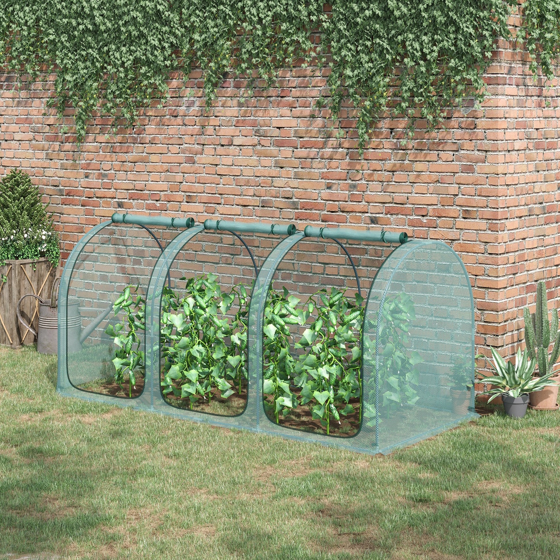 9' x 4' Crop Cage, Garden Plant Protector, with 3 Zippered Doors and 6 Ground Stakes, for Garden, Yard, Lawn, Green Walk In Greenhouses   at Gallery Canada