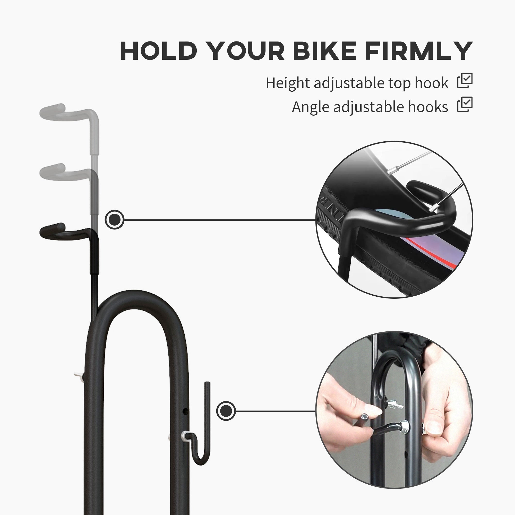 Vertical & Horizontal Bike Rack Bicycle Storage Stand with Adjustable Hooks, Fits 6