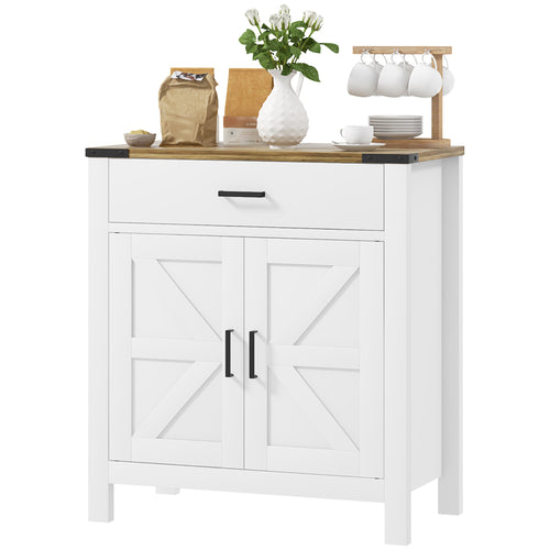 Farmhouse Buffet Cabinet Sideboard with 1 Drawer, 1 Storage Cabinet and Adjustable Shelf, White