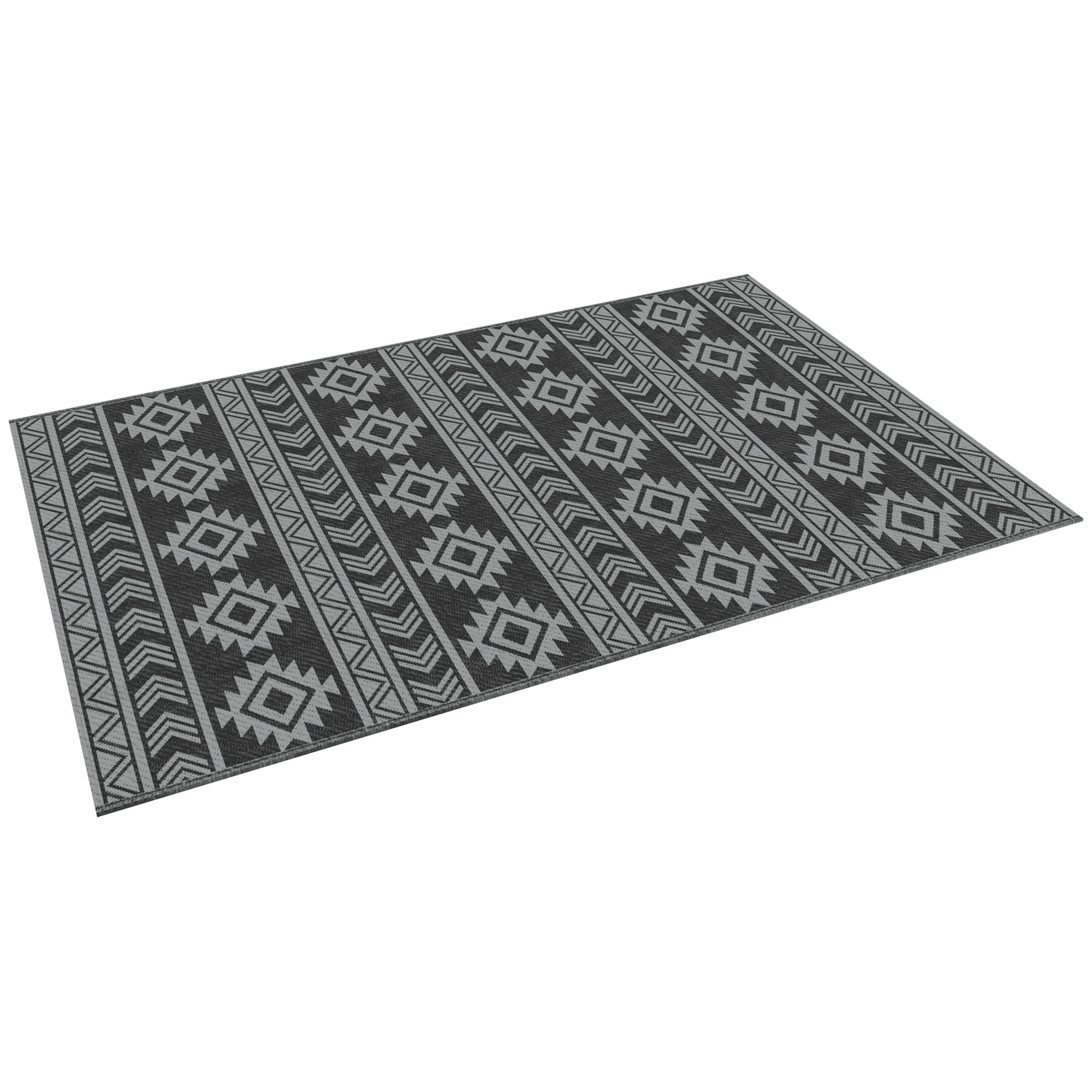 Reversible Outdoor RV Rug, Patio Floor Mat, 6' x 9' Plastic Straw Rug for Backyard, Deck, Beach, Camping, Black &; Grey Garden Decor Black and Grey at Gallery Canada