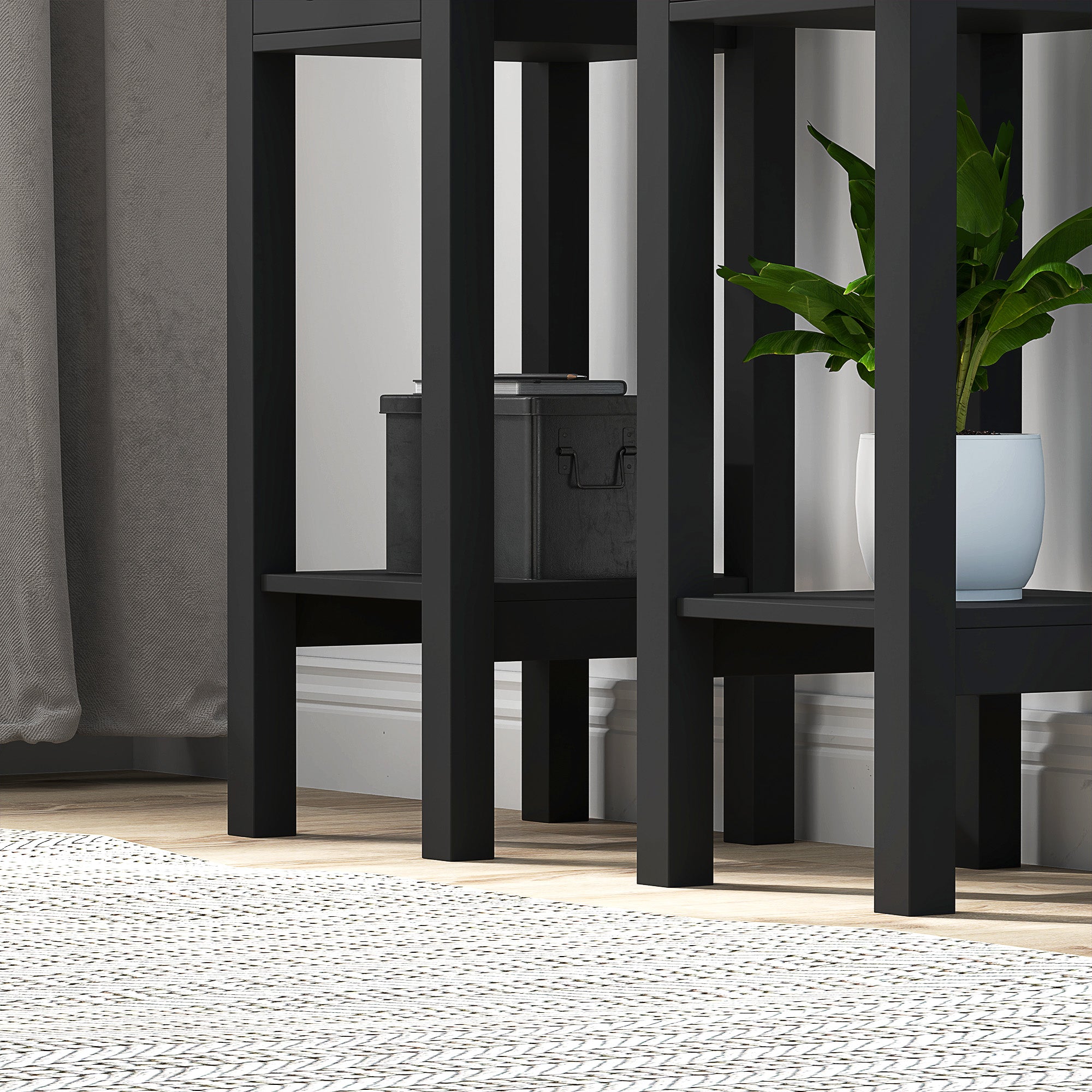 Nightstand Set of 2 with Drawer and Open Storage Shelf Black Side Tables at Gallery Canada
