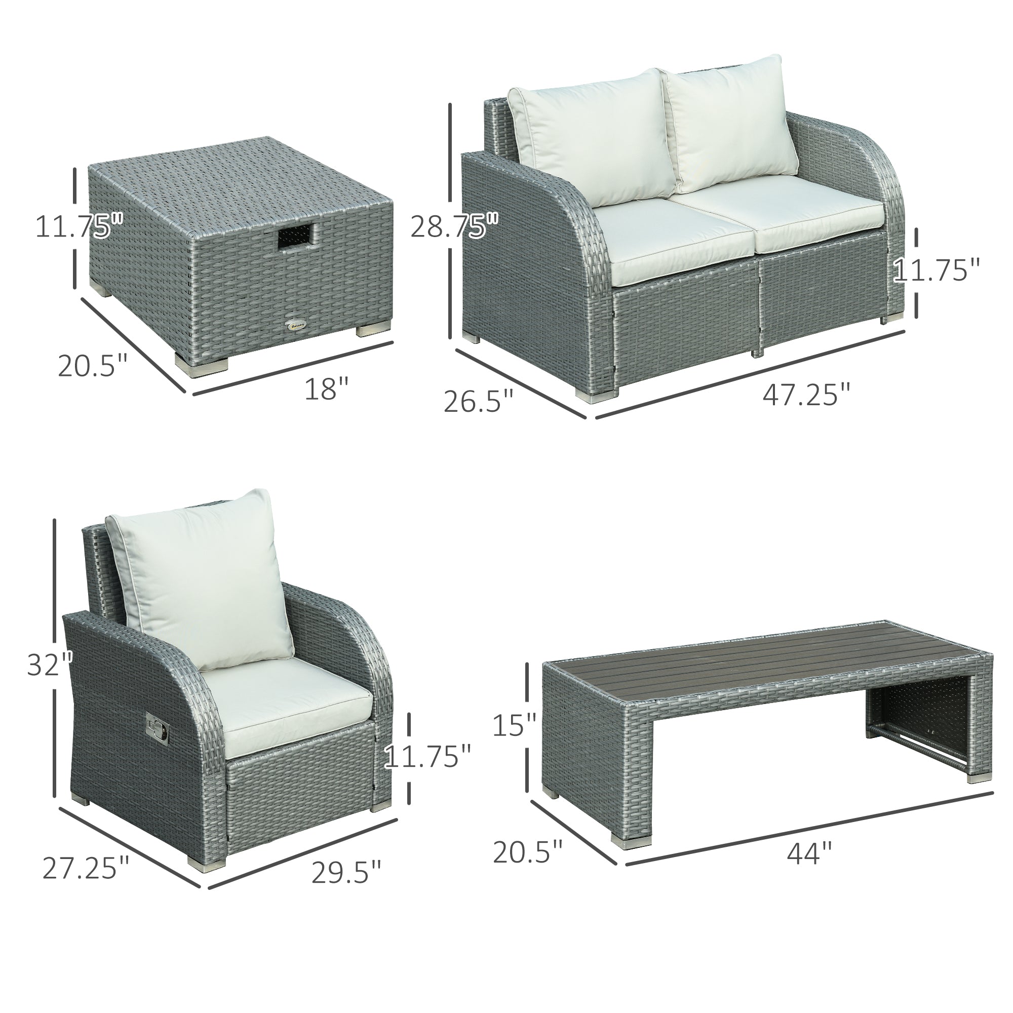 6 PCS Outdoor Rattan Wicker Sofa Set Patio All Weather Furniture w/ Tea Table &; Cushion for Backyard Garden Grey Patio Furniture Sets at Gallery Canada