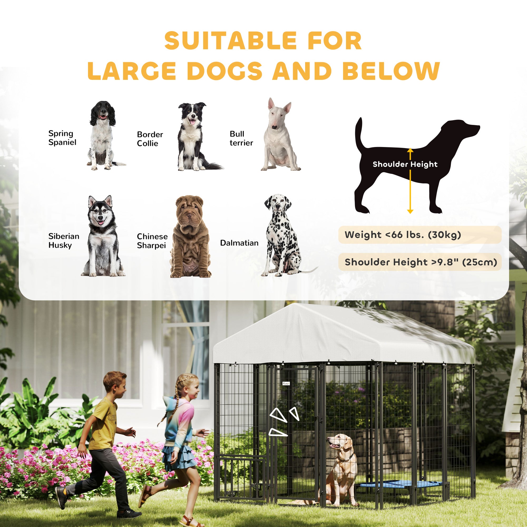 Outdoor Dog Kennel with Waterproof UV-Resistant Cover, Rotating &; 4-Level Adjustable Feeding Bowls, 5.9 x 5.9 x 6 ft Houses, Kennels & Pens at Gallery Canada