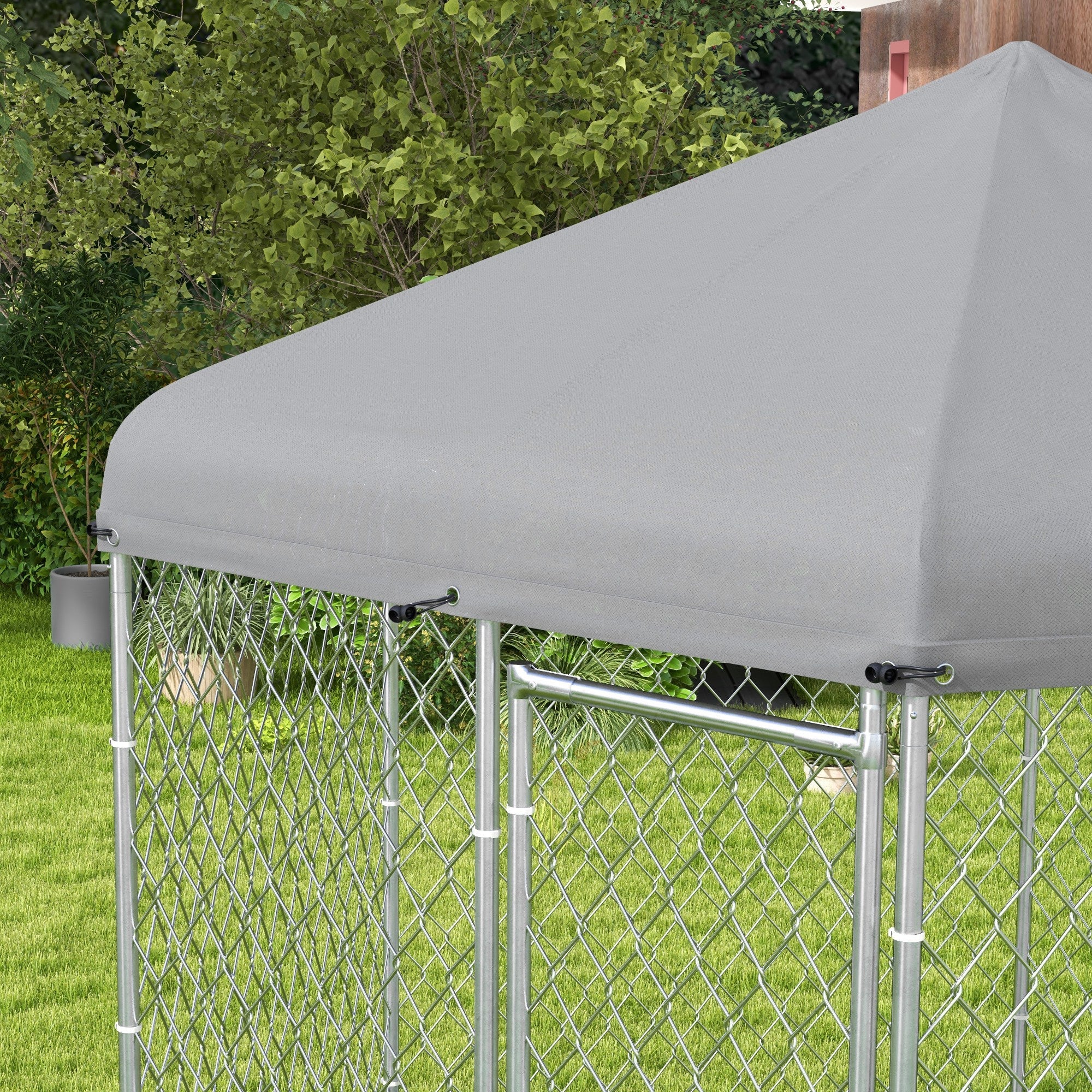 9.2' x 8' x 7.7' Outdoor Dog Kennel Dog Run with Waterproof, UV Resistant Cover for Medium Large Sized Dogs, Silver Houses, Kennels & Pens   at Gallery Canada