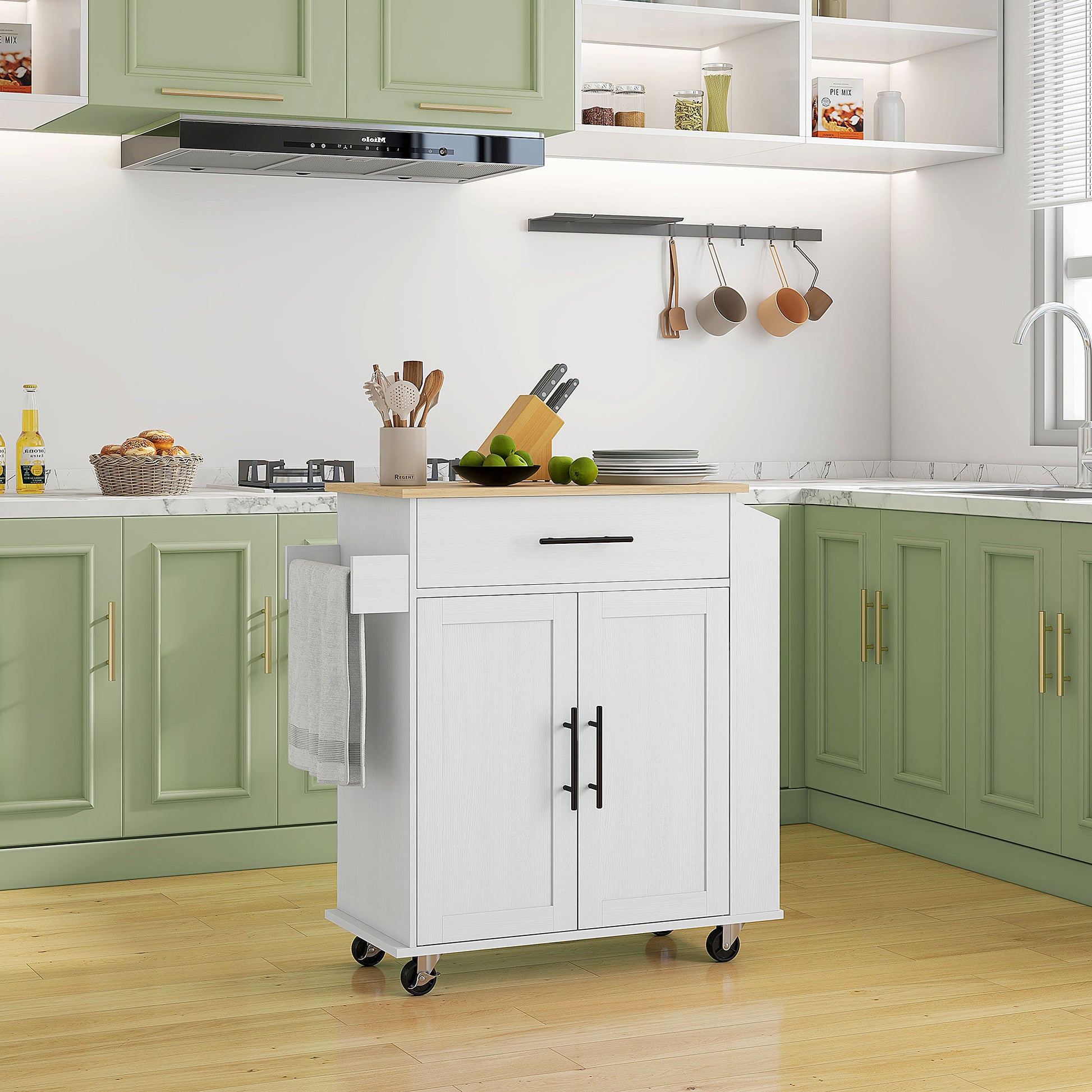 Rolling Island with Wheels for Kitchen, Kitchen Island on Rollers with Power Outlets, Drawer and Doors Kitchen Islands & Kitchen Carts Multi Colour  at Gallery Canada