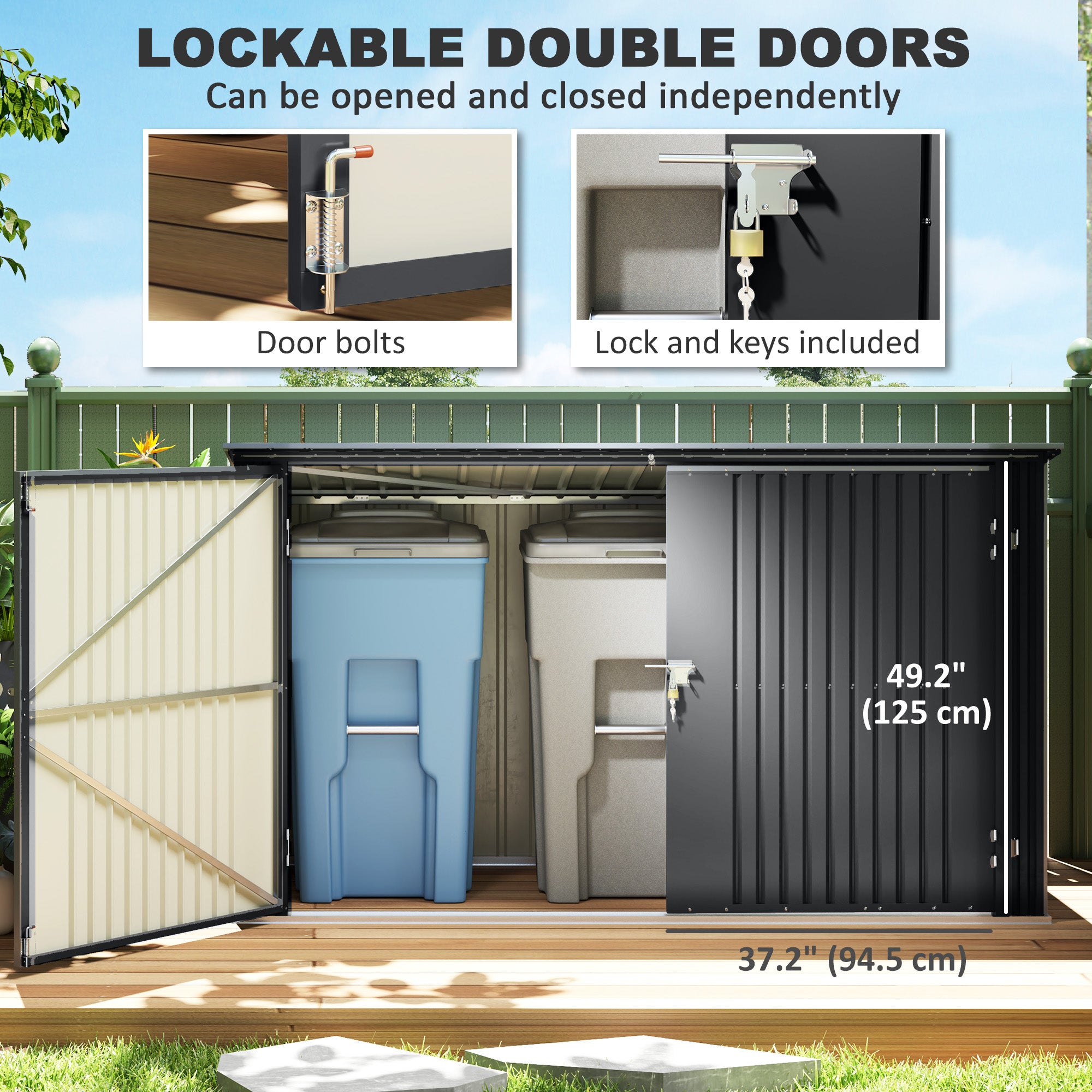 7.6 x 3.4ft Outdoor Storage Shed, Triple Garbage Bin Shed Organizer with Lockable Double Doors and Openable Lid Sheds at Gallery Canada